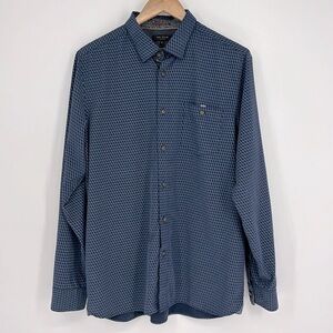 Ted Baker London Button Down Long Sleeve Shirt Men’s Size 5 in Blue Geometric
